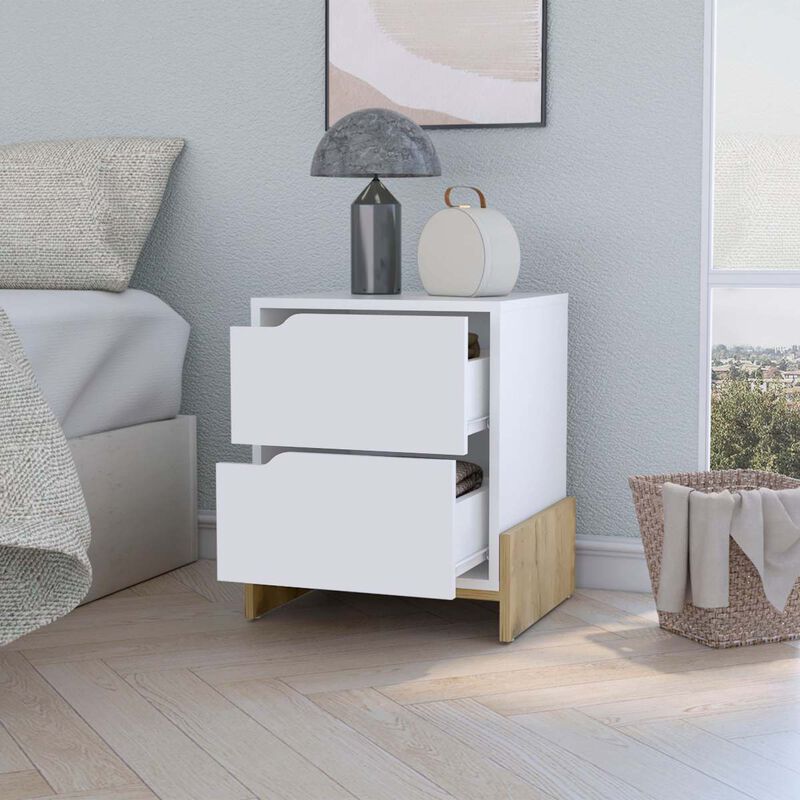 Streamdale Ralston 2-Drawer Nightstand In White And Macadamia