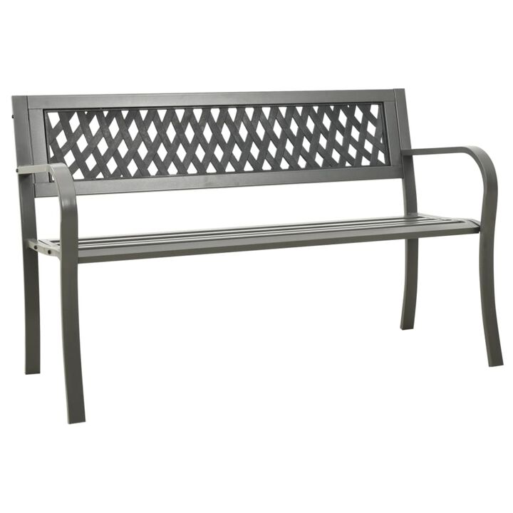 vidaXL Steel Gray Patio Bench - Durable Powder-Coated Construction - Ideal for Patios and Gardens - Compliant with California Proposition 65 Standards.