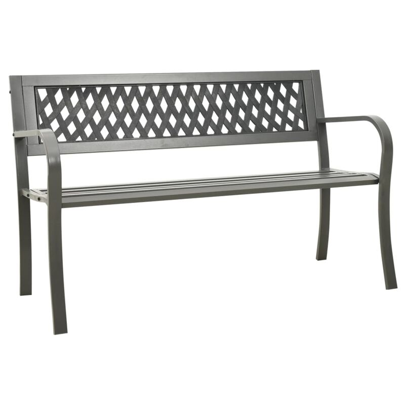 vidaXL Steel Gray Patio Bench - Durable Powder-Coated Construction - Ideal for Patios and Gardens - Compliant with California Proposition 65 Standards.