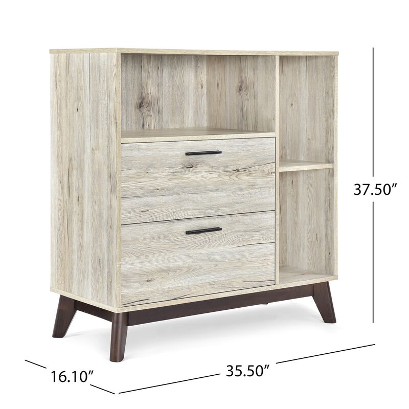 Bara Accent Cabinet 36 Inch, 3 Spaces, 2 Drawers, Rustic Beige, Brown - Benzara
