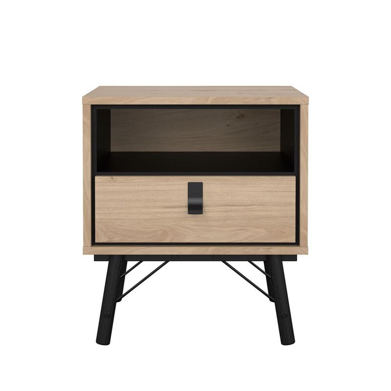 Tvilum Ry Nightstand with 1 Drawer and Open Shelf, Jackson Hickory/Black