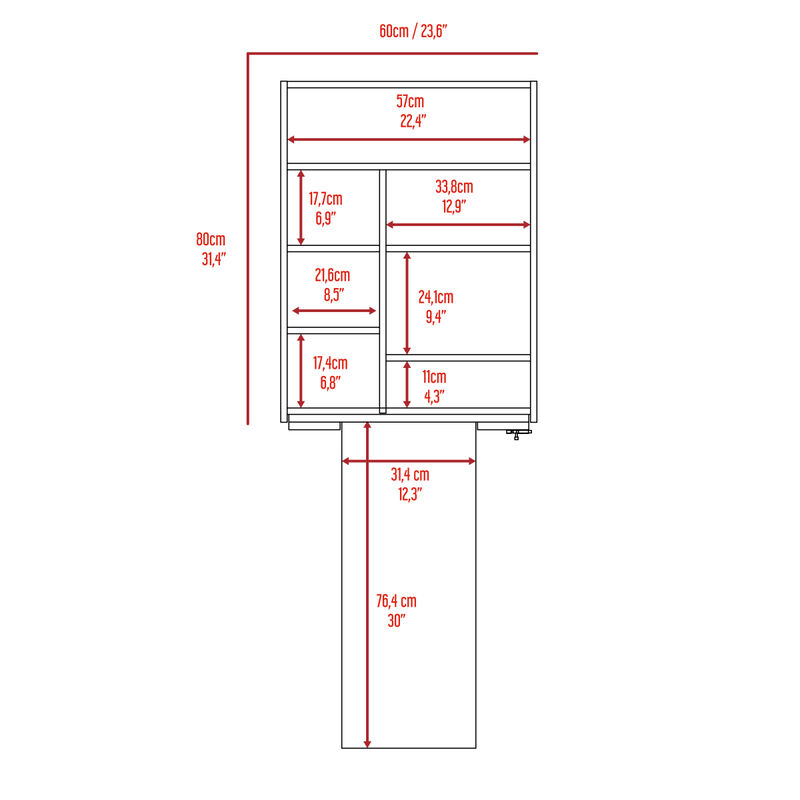 Vatta Wall Foldable Table, Seven Interior Shelves, Extending Table - Light