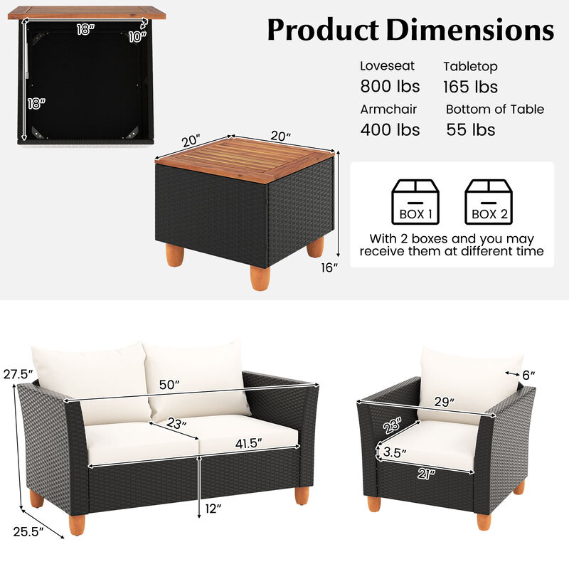 4 Pieces Outdoor Conversation Set with Storage Coffee Table