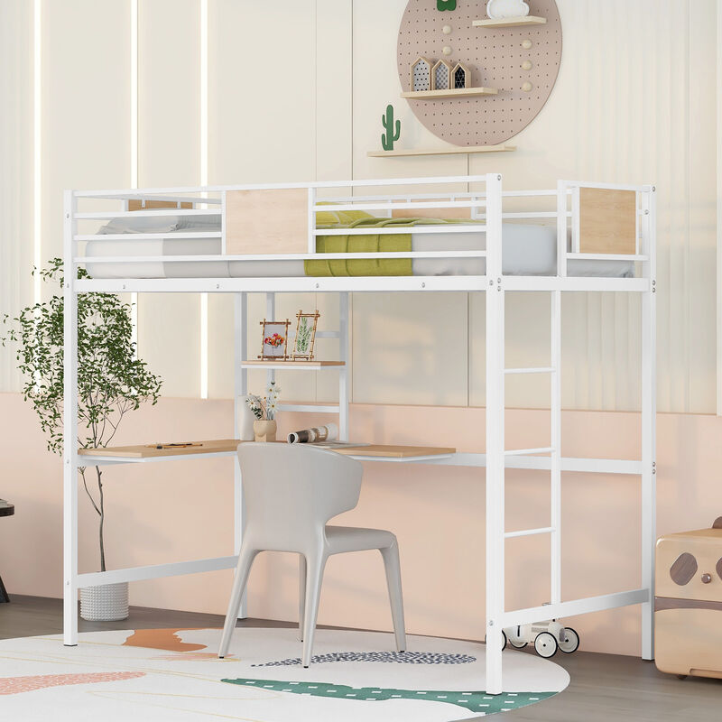 Merax Metal Loft Bed with Desk for Bedroom and Study Room