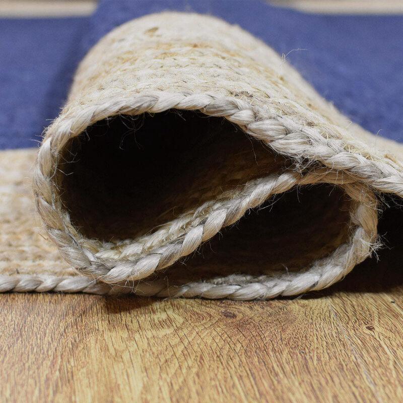 HAND WOVEN JUTE ECO-FRIENDLY Contemporary AREA RUGS  - 4'x6', Rectangle Shape, Blue Beige Color, Contemporary, High Pile, Natural Fiber, Outdoor Indoor Handmade Area Rugs for Living Room (J00026)