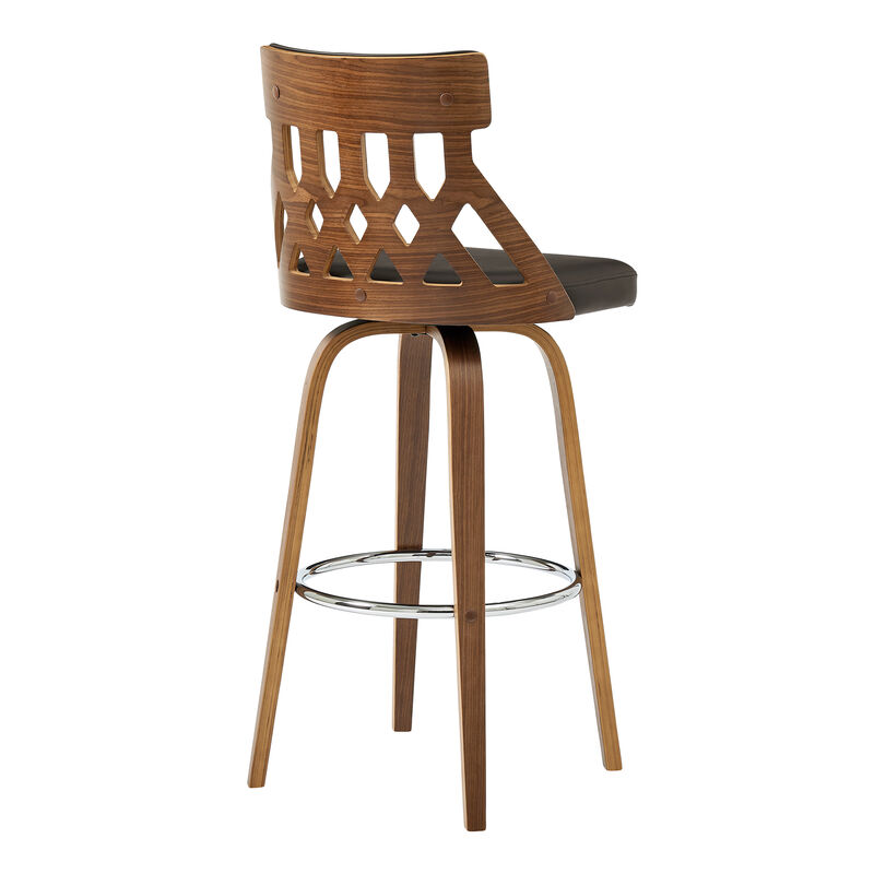 Crux Swivel Bar Stool in Cream Faux Leather and Walnut Wood