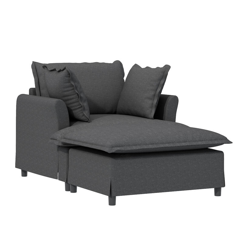 Merax Chenille Single Sofa with 1 Movable Ottoman