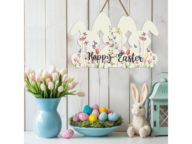 Wooden Sign Bunny Flower Spring Wall Decor