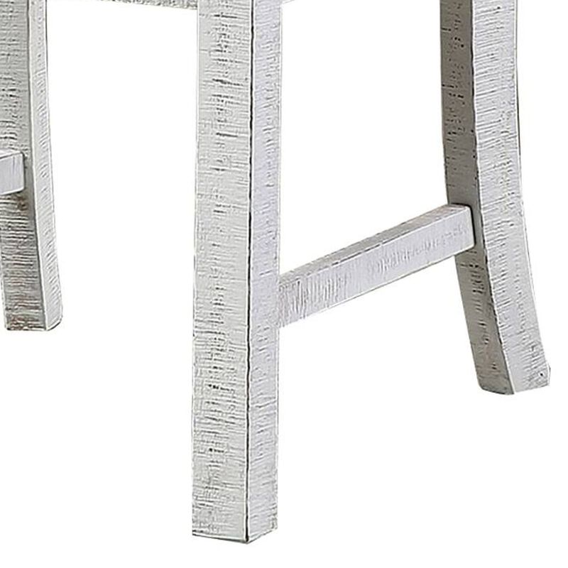 Neci 23 Inch Wood Dining Chair, Set of 2, Carved Back, Padded Seat, White -Benzara