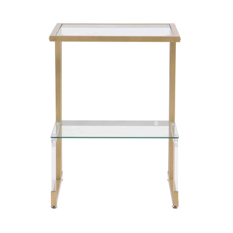 Golden Side Table, 2-Tier Acrylic Glass End Table For Living Room Bedroom