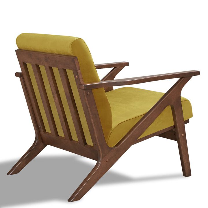 Omax Decor Zola Solid Wood and Velvet Upholstered Accent Armchair in Gold