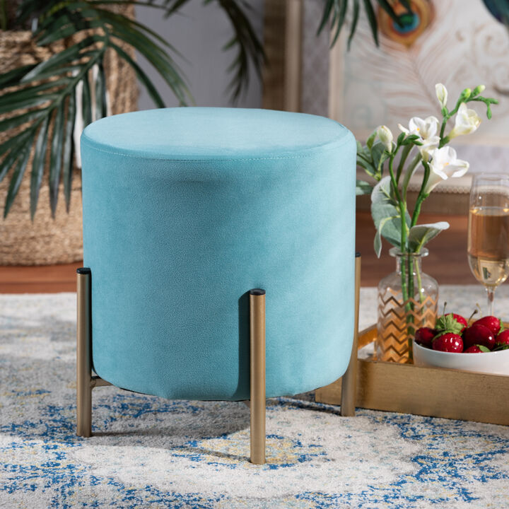 Baxton Studio Thurman 1 Contemporary Glam Blue Velvet Fabric Upholstered Ottoman