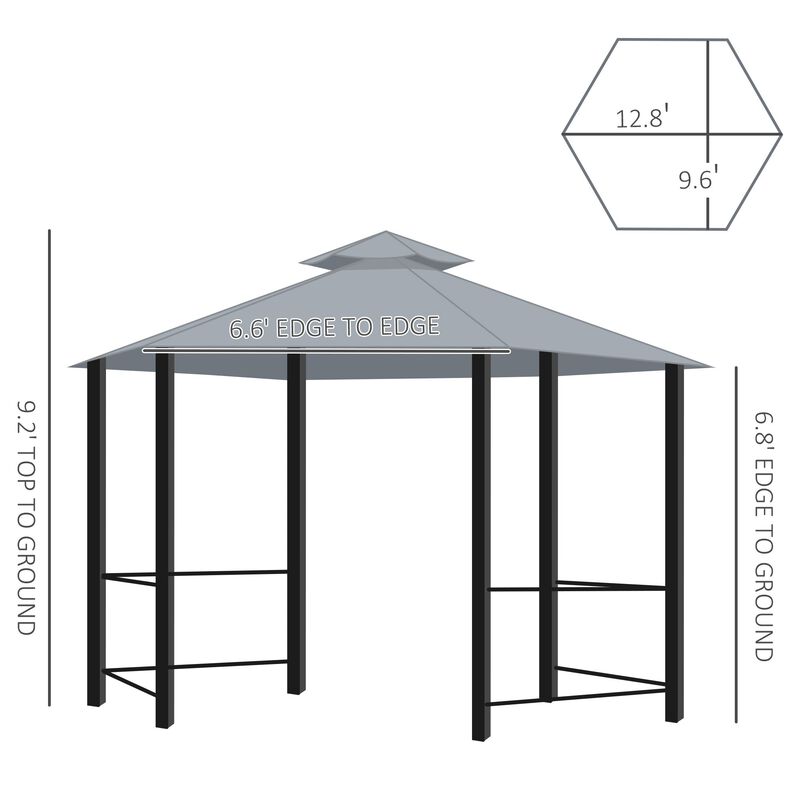 Gray Patio Canopy: 13'x13' Hexagon Gazebo with Double Tier Curtains
