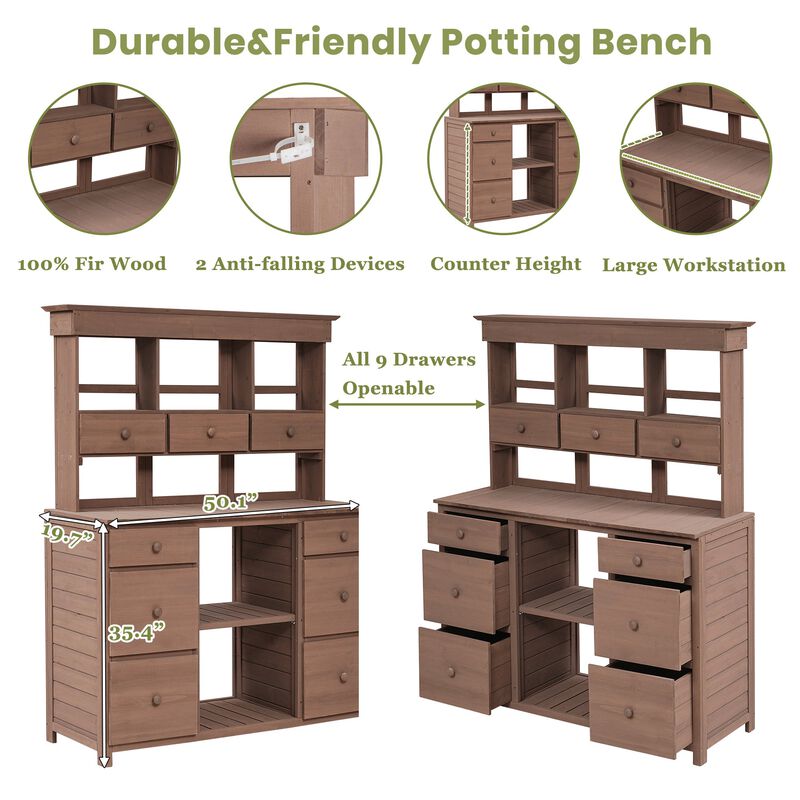 MONDAWE Outdoor Storage Garden Potting Bench Table, with Multiple Drawers and Shelves for Patio,Garden,Backyard
