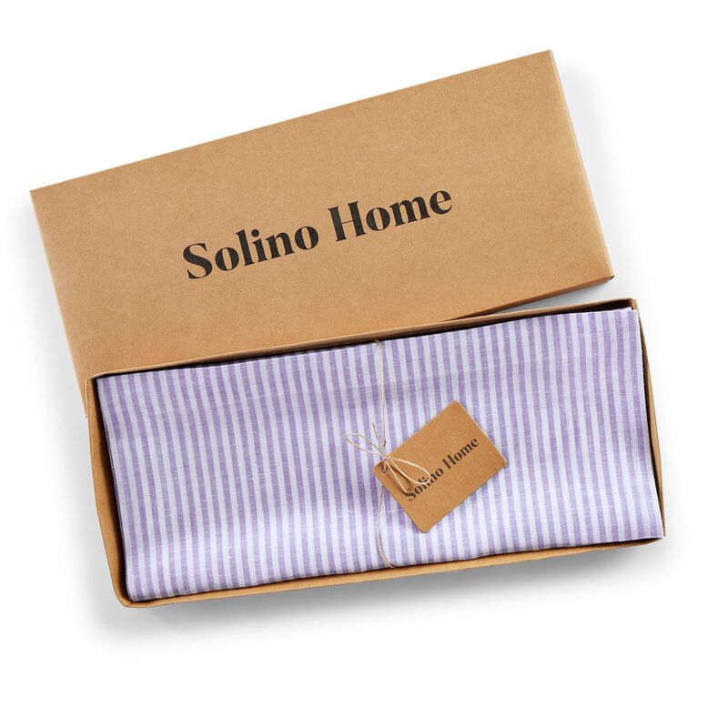 Solino Home 100% Pure Linen Table Runner 14 x 36 Inch | Narrow Stripe