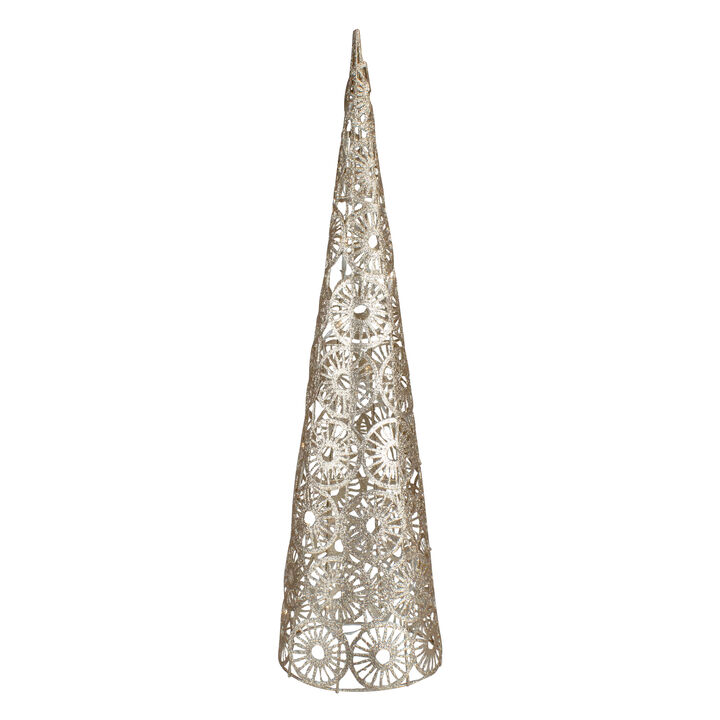23.5" LED Lighted B/O Gold Glittered Wire Sunburst Christmas Cone Tree - Warm White Lights