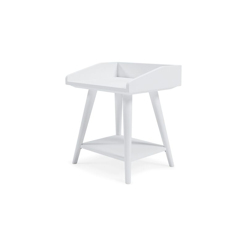 Arid Accent Table, 22 Inch, Gallery Rail Tray Top, White Wood - Benzara