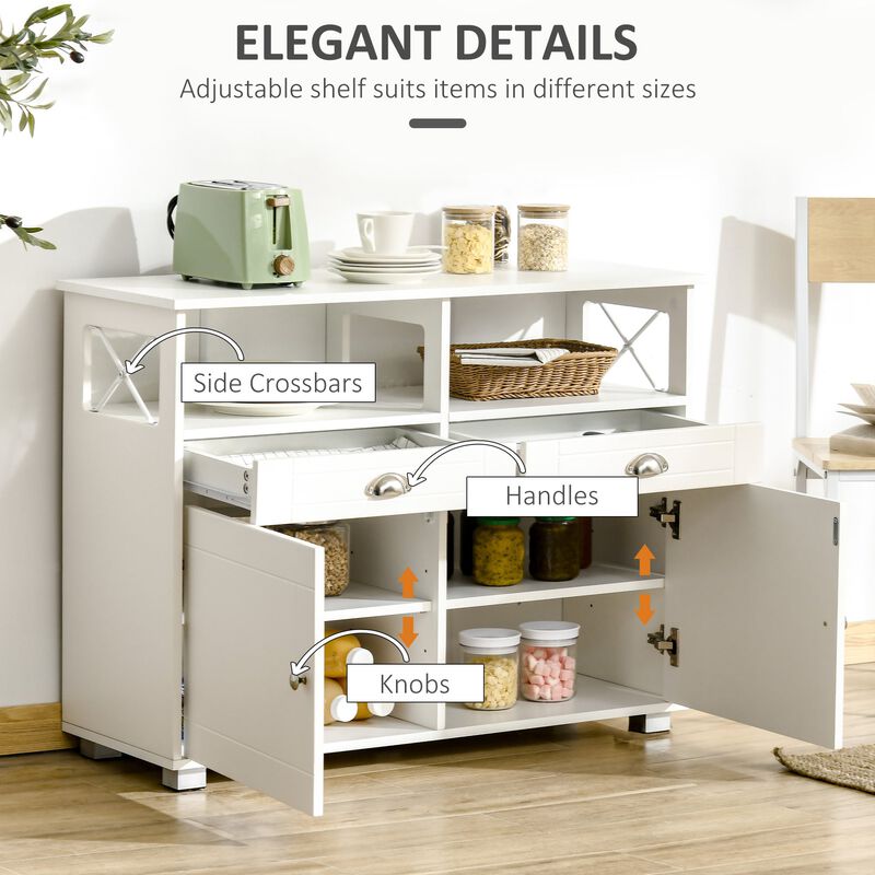 White Kitchen Organizer: Sideboard Buffet with Drawers and Large Top