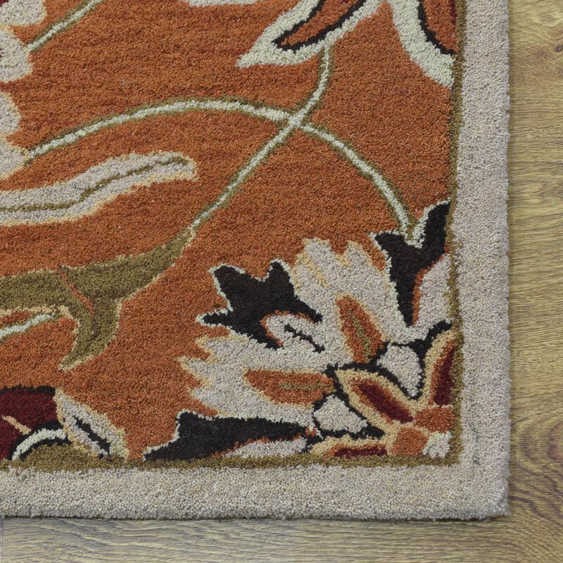 RUGSOTIC CARPETS HAND TUFTED WOOL ECO-FRIENDLY AREA RUGS  - 9'x12', Rectangle Shape, Orange, Floral Modern Design, High Pile Thick Handmade Anti Skid Area Rugs for Living Room, Bed Room (K00268)