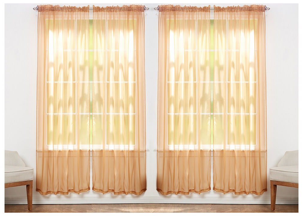 J&V TEXTILES Solid Sheer Window Curtain Panels- Set of 4