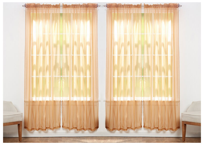 J&V TEXTILES Solid Sheer Window Curtain Panels- Set of 4