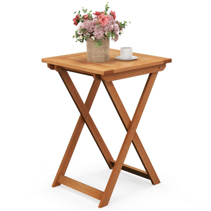 Hivvago 20 Inch Hardwood Patio Folding Table with Slatted Tabletop