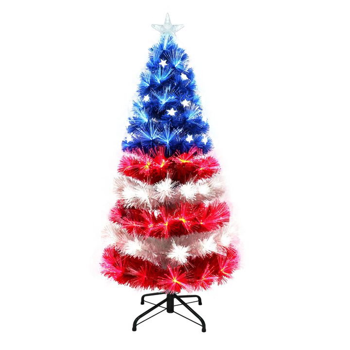 4' Pre-Lit Fiber Optic Patriotic Artificial Christmas Tree  Multi-Color Lights
