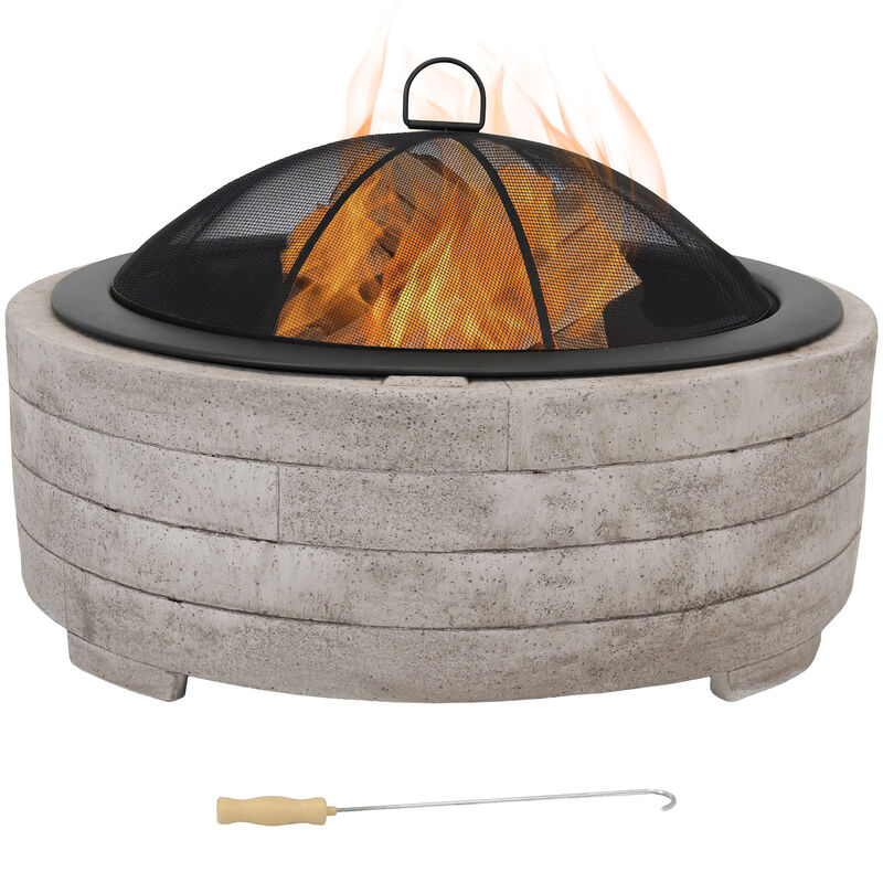 Sunnydaze 35 in Faux Stone Fire Pit with Handles and Spark Screen