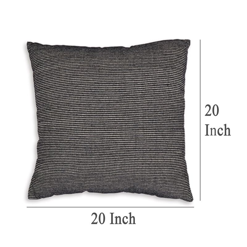 Square Accent Throw Pillow, 20 Inch, Striped Black Cotton, Gray Brown - Benzara