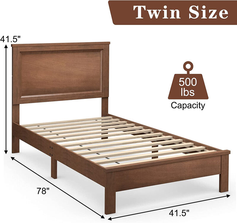 Twin Size Platform Bed Frame with Rubber Wood Leg