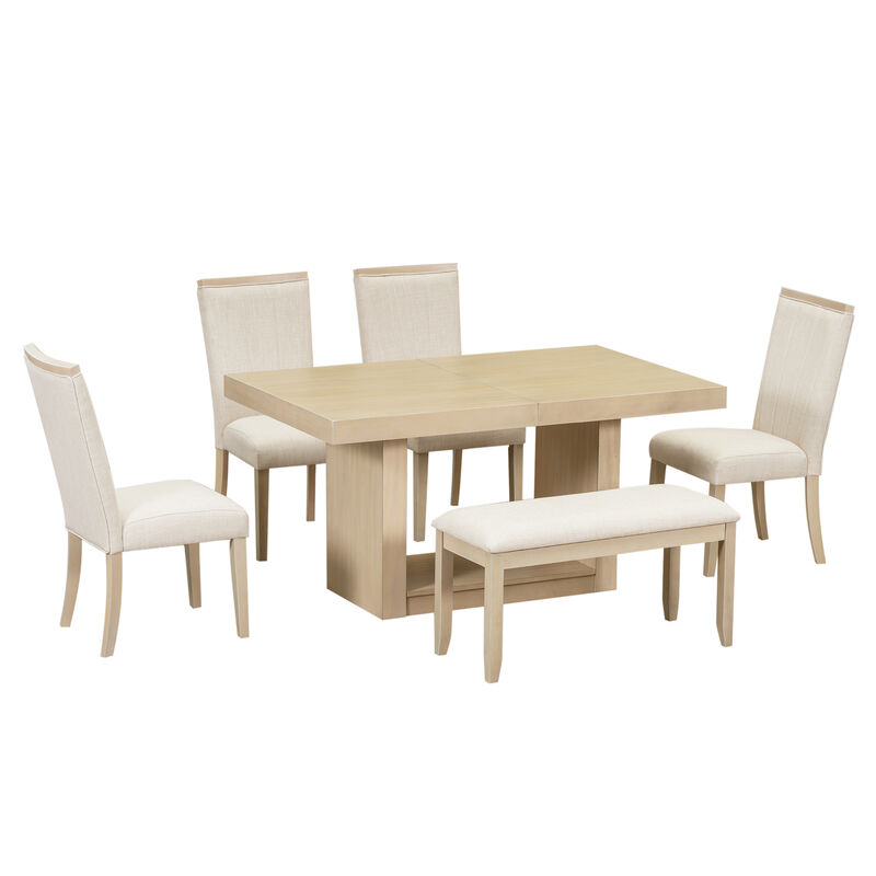 Merax Contemporary 6-Piece Dining Set  with Upholstered Chairs