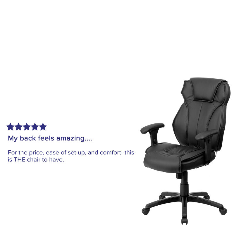 Hansel High Back Black LeatherSoft Multifunction Executive Swivel Ergonomic Office Chair with Lumbar Support Knob with Arms