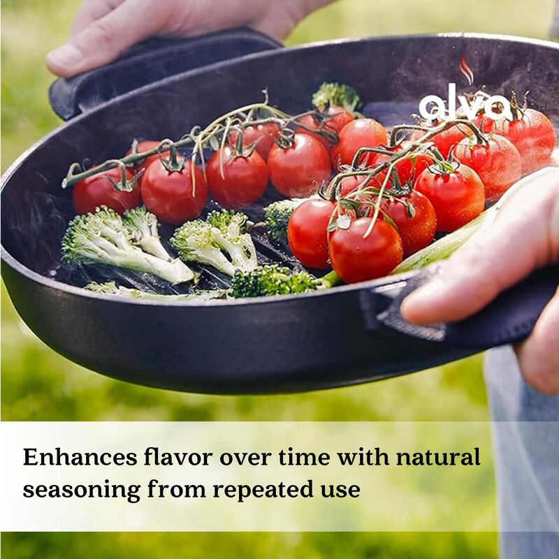 Alva Nori Ceramic Nonstick Griddle Pan 11" Grooved Ridges Pre-Seasoned Round Grill Pan, Scratch Resistant, Stay Cool Handle, Non Toxic, Compatible with All Stovetops, Oven Safe & Induction Safe