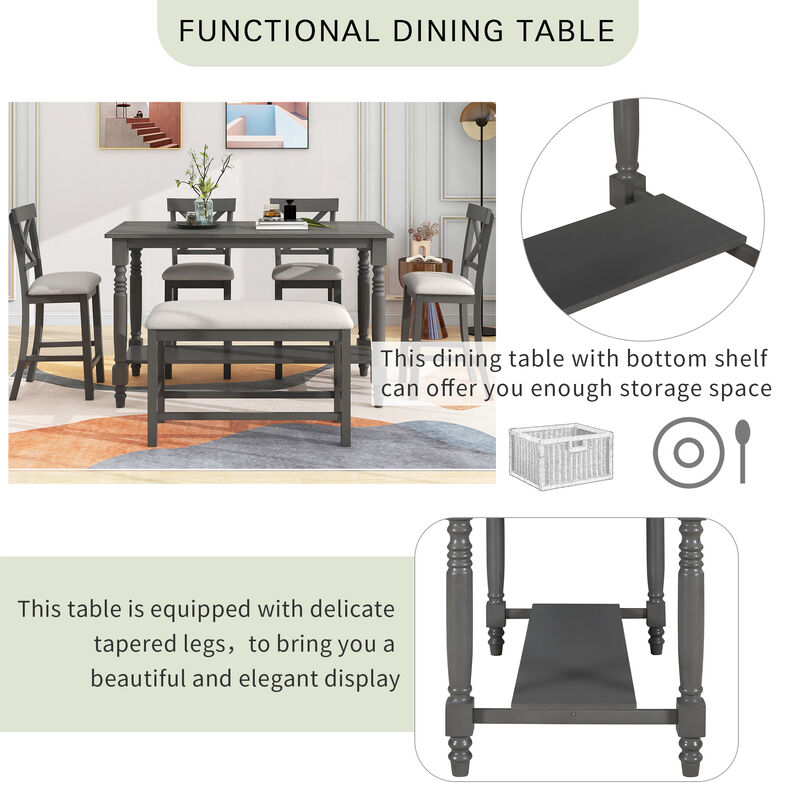 Merax 6-Piece Counter Height Dining Table with Chairs  and Bench Set