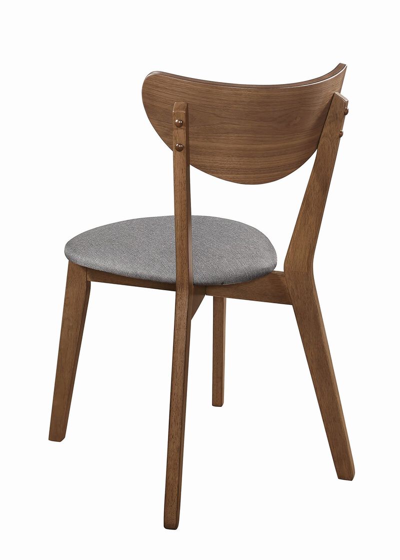 Wooden Plectrum Shape Padded Seat Dining Chair, Set of 2, Brown and Gray-Benzara