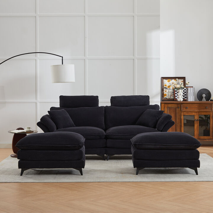 Merax Deep Seat Corduroy Upholstered Sectional Sofa