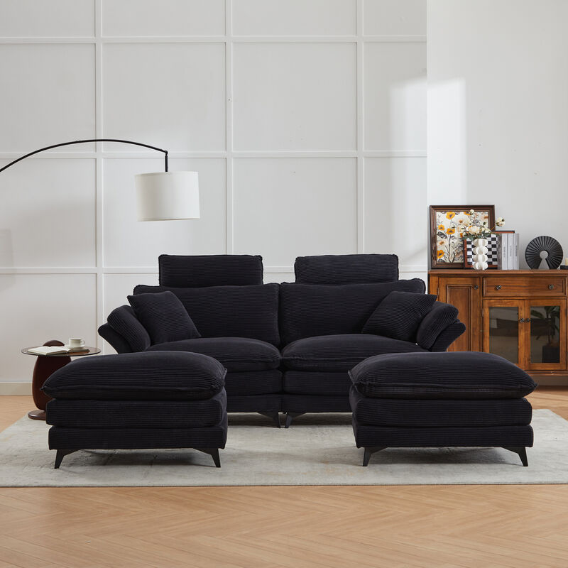 Merax Deep Seat Corduroy Upholstered Sectional Sofa