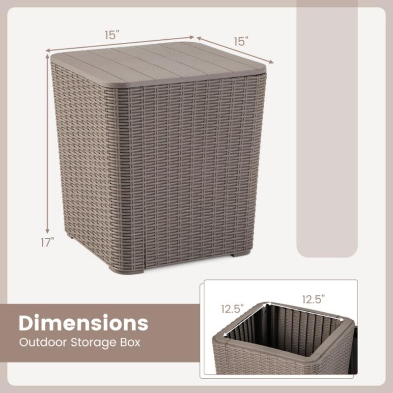 Hivvago Outdoor Resin Storage Side Table with Removable Lid and Wicker-woven Accent