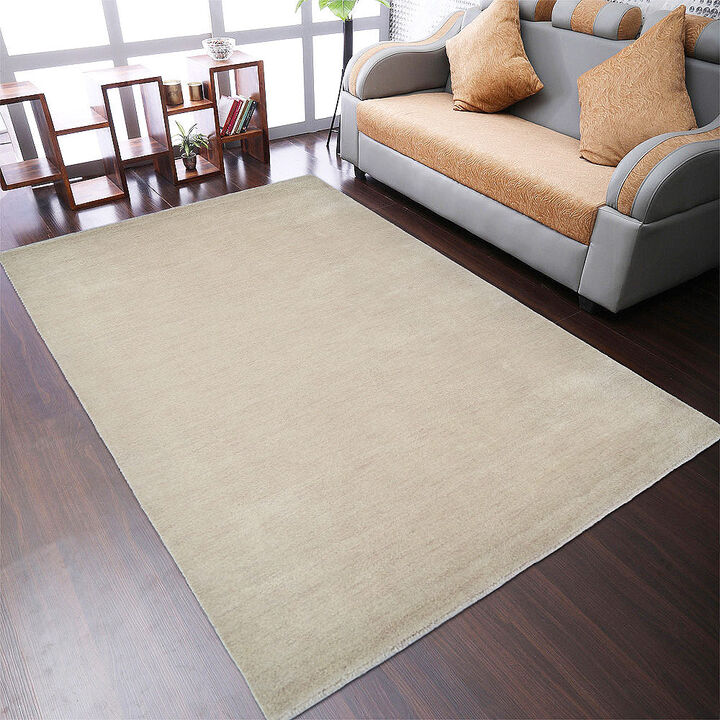 RUGSOTIC CARPETS HAND KNOTTED LOOM WOOL ECO-FRIENDLY AREA RUGS  - 6'7''x9'10'', Rectangle, Beige Color, Solid Plain Design, High Pile Thick Handmade Anti Skid Rugs for Living Room (L00111)