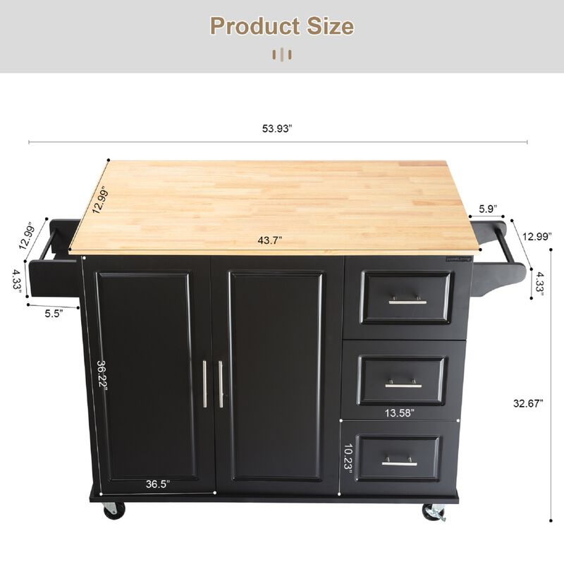 Streamdale Mobile Kitchen Island with Extendable Table