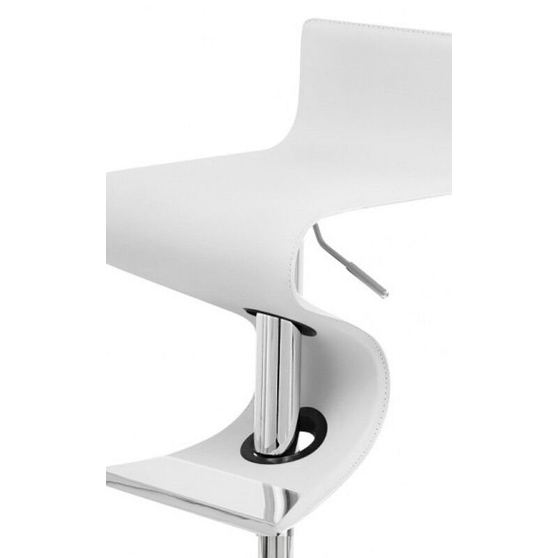 Cruze 22-30 Inch Adjustable Swivel Counter Height Stool, Wave Curves, White - Benzara