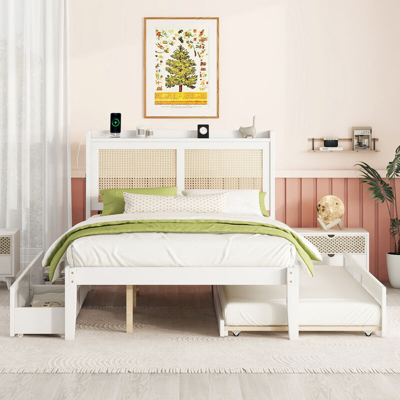Merax Platform Bed Frame with Rattan Headboard