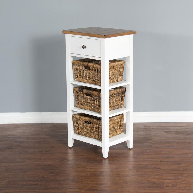 Sunny Designs Farmhouse Wood Storage Rack with Woven Baskets