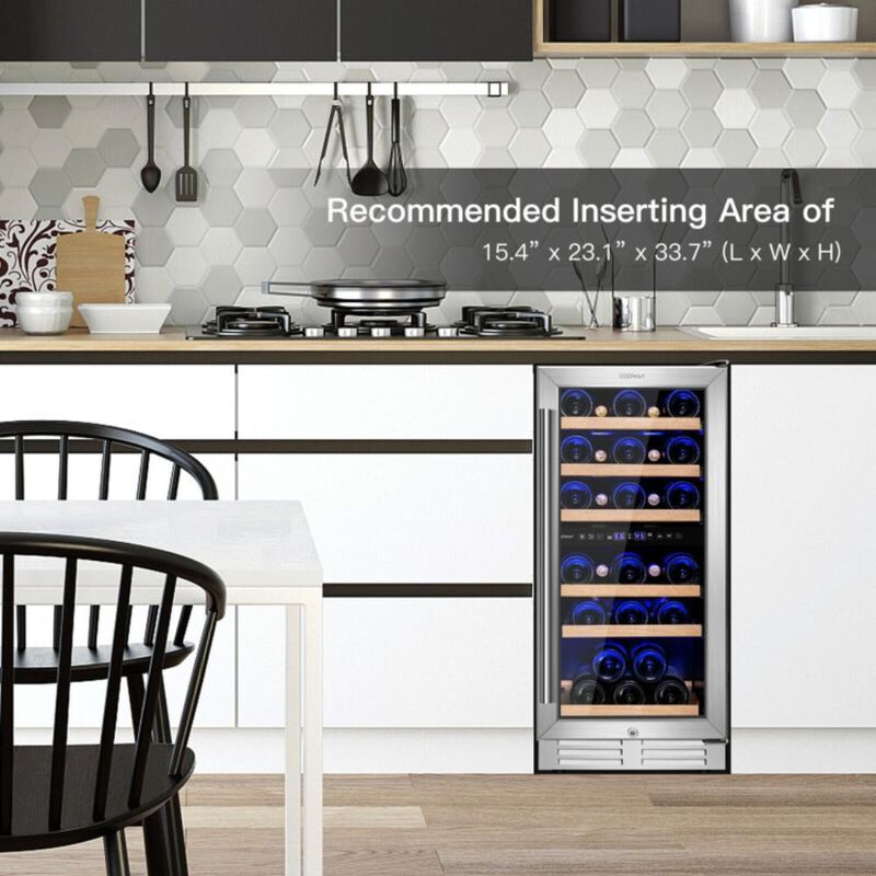 Costway 30-Bottle Freestanding Wine Cooler with Temp Memory and Dual Zones