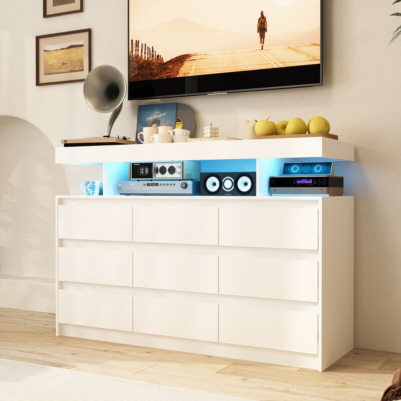 FUFU&GAGA White TV Stand with Drawers and Open Shelving, (47.2" W x 15.7" D x 32.3" H),White