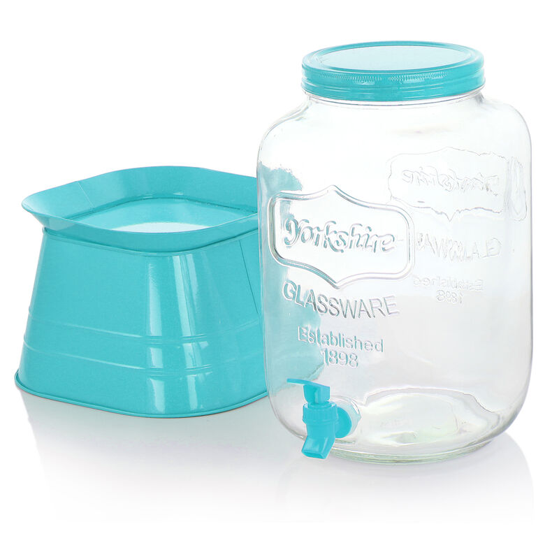 Gibson Home Chiara 2 Gallon Glass Mason Jar Dispenser with Metal Lid and Base in Blue