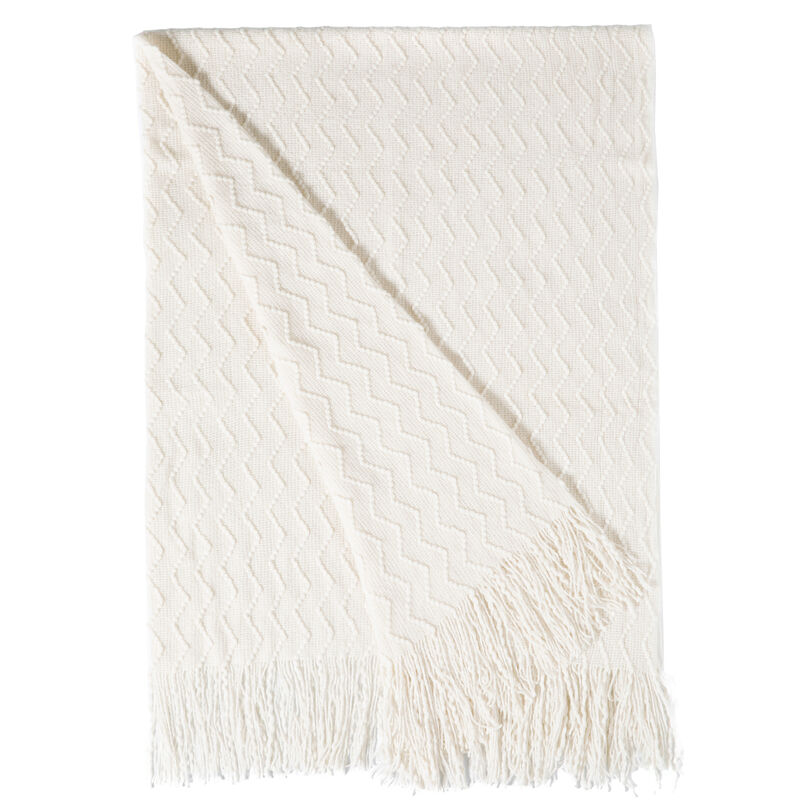 Decorative Chevron Pattern Knit Throw Blanket, 50x60 in, Made with Premium Yarns, Finished with Chic Fringe Details - Red, Lightweight, Breathable, Easy Care