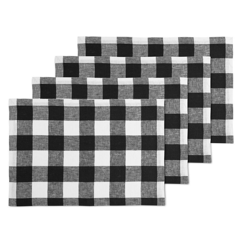 Solino Home 100% Pure Linen 14 x 19 Inch Placemats Set of 4 | Buffalo Check