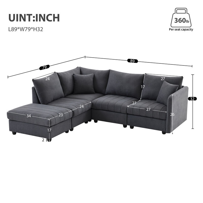 Merax 5-Seat Sofa Couch with Convertible Ottoman