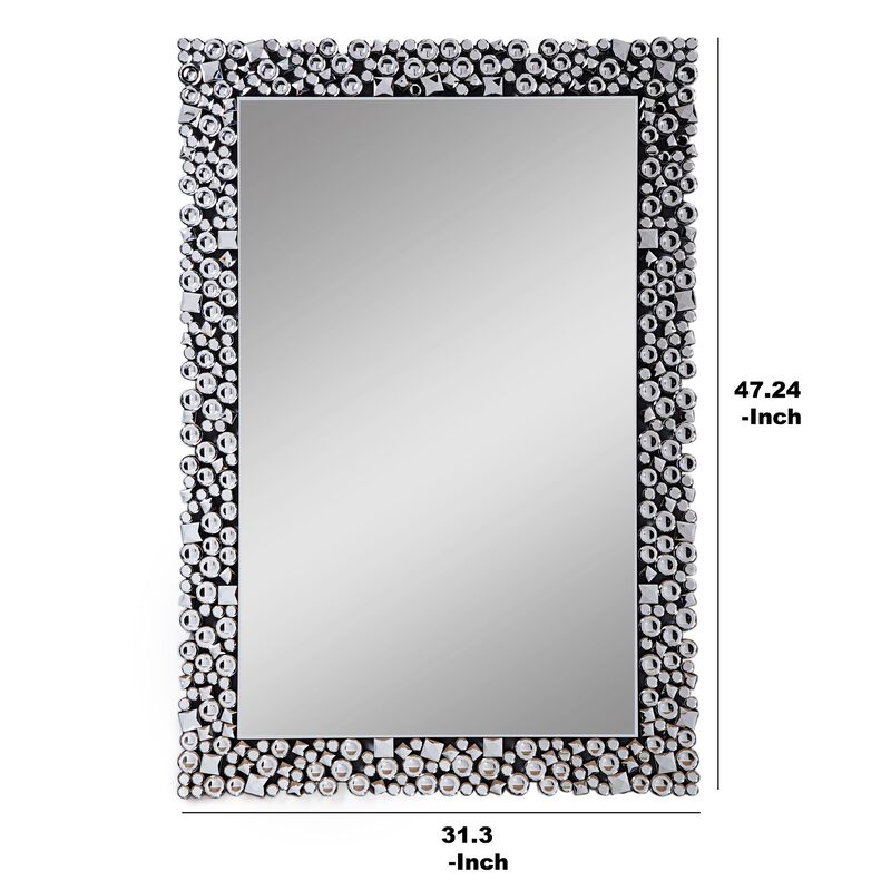 Wooden Backing Wall Decor with Faux Crystals Inlaid Border, Black and Clear-Benzara